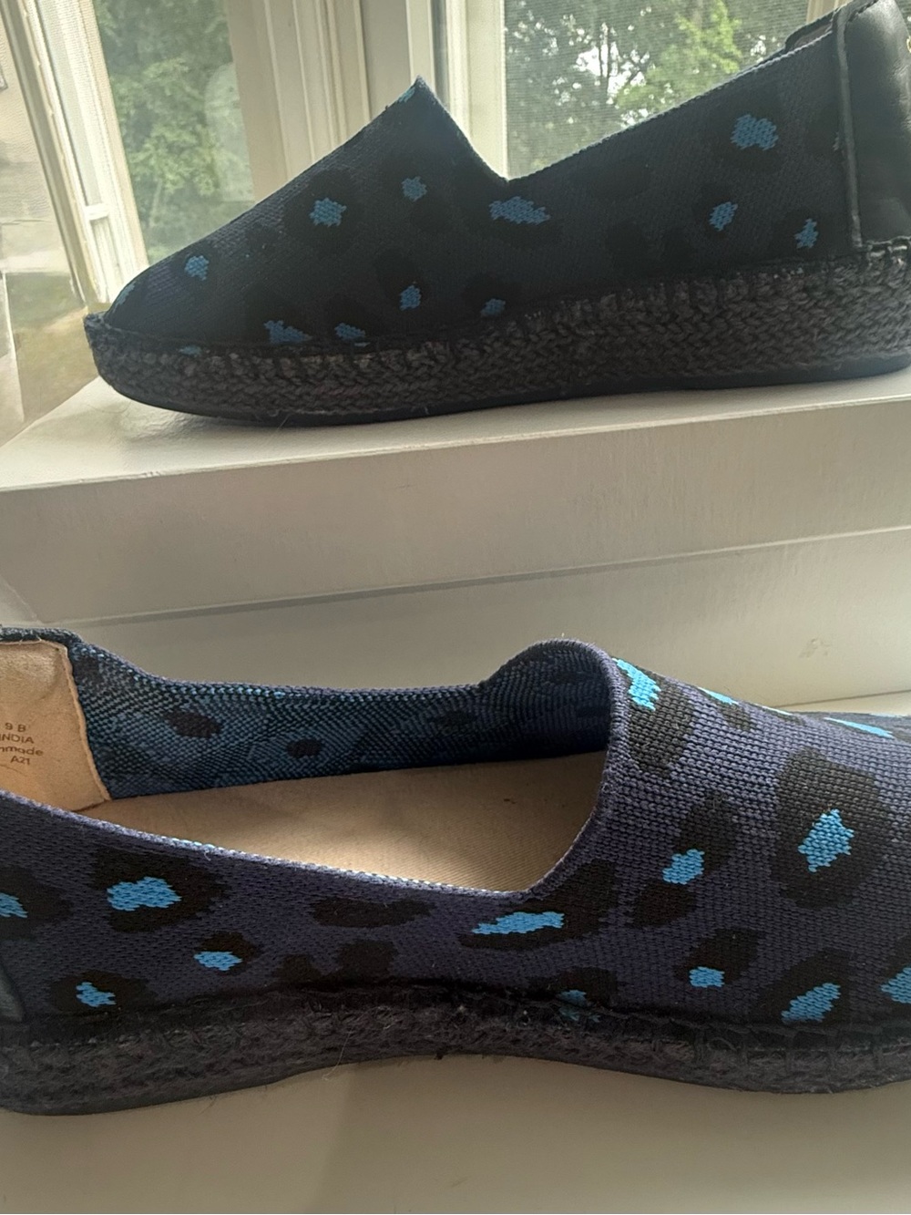 Navy Knit Cole Haan Espadrille Slip-Ons with Turquoise Leopard Print